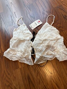 Zara White Blouse with Black Tie Details